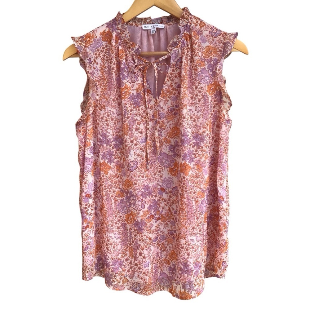 Anthropologie Madison d’ Amelie Floral Ruffle Trimmed Blouse Size M NEW